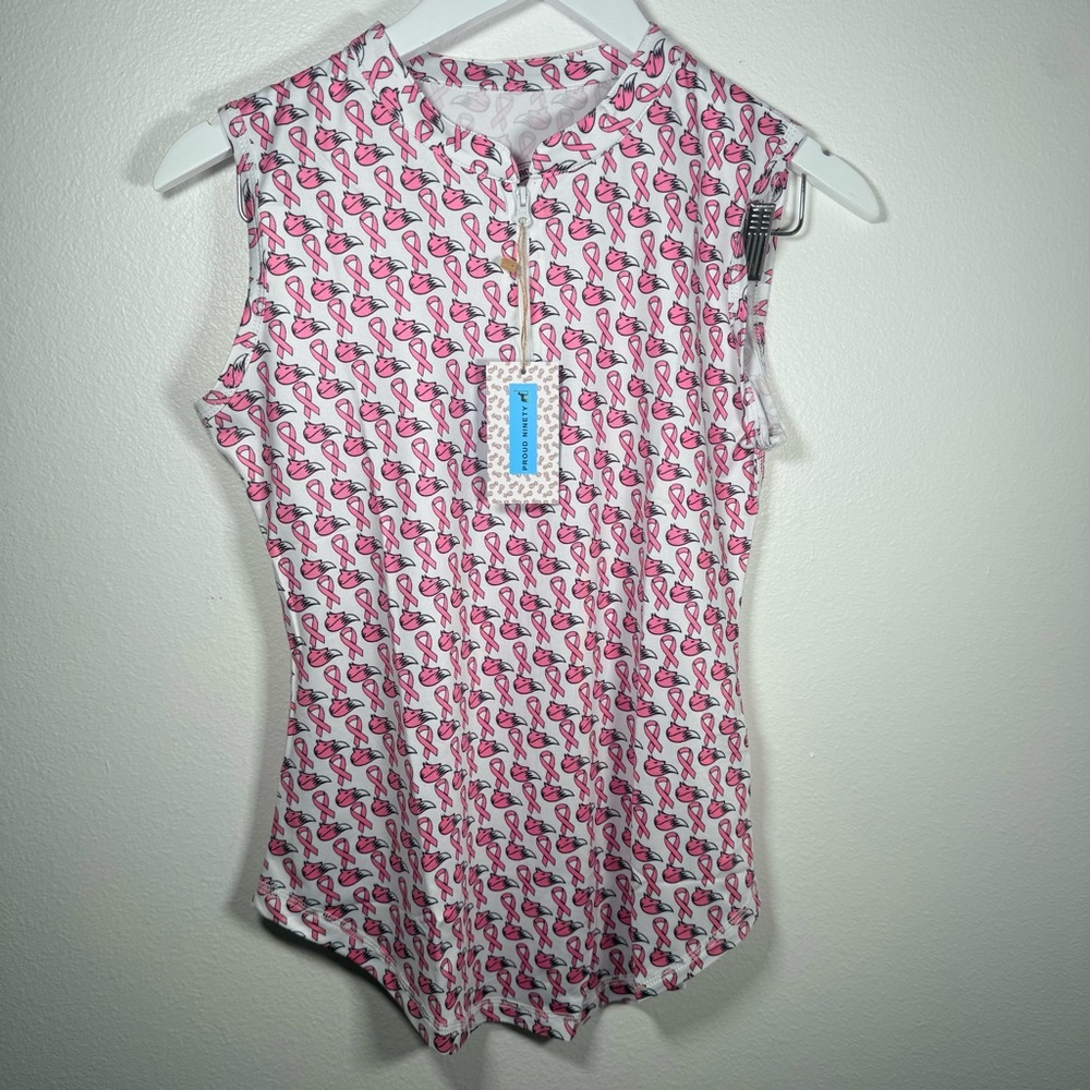 NWT Proud 90 Womens Small Pink Ribbon Golf Top Breast Cancer Awareness Quart Zip